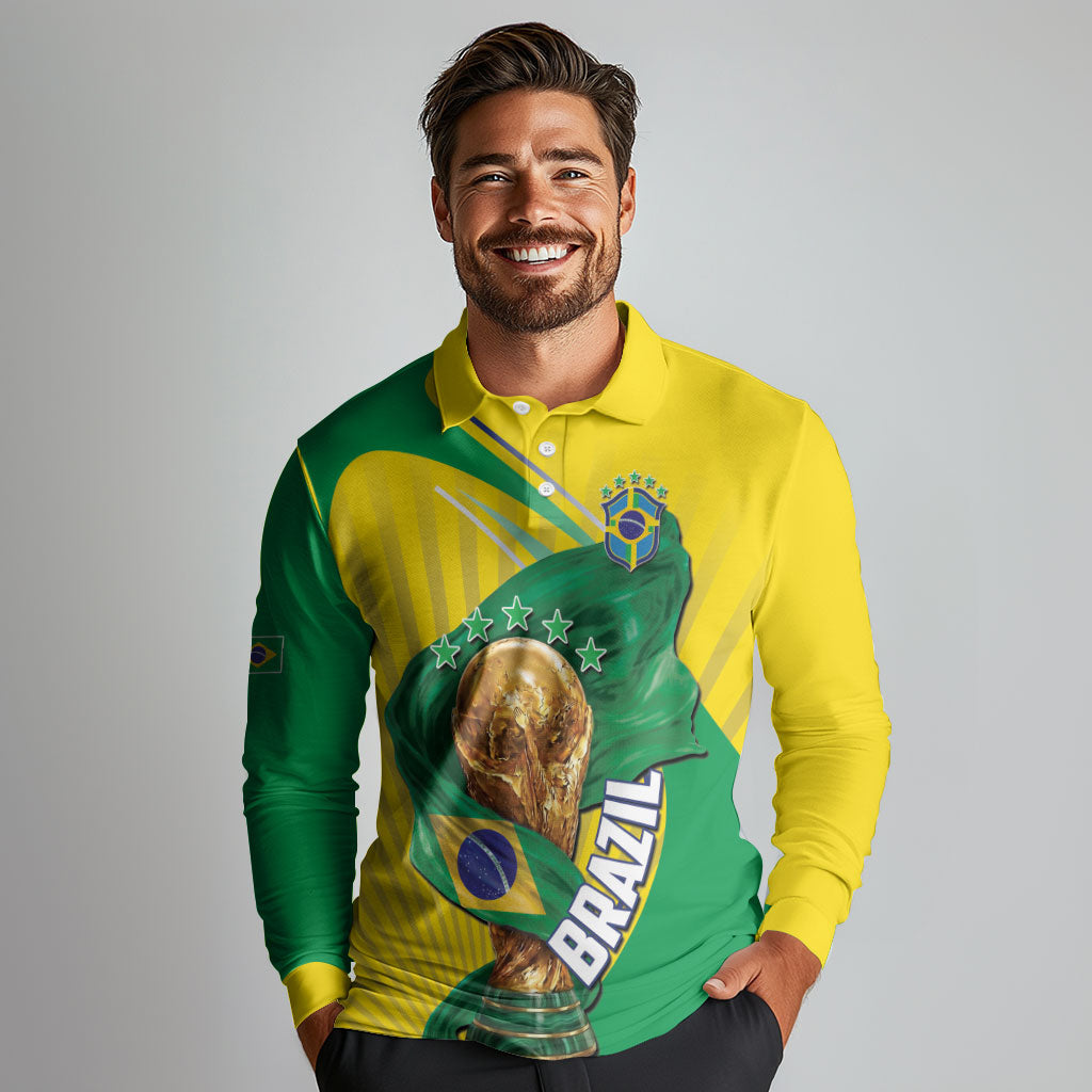 Personalized Brazil Football 2026 Long Sleeve Polo Shirt Born for Glory Let Champions Rise
