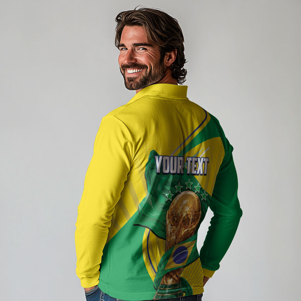 Personalized Brazil Football 2026 Long Sleeve Polo Shirt Born for Glory Let Champions Rise