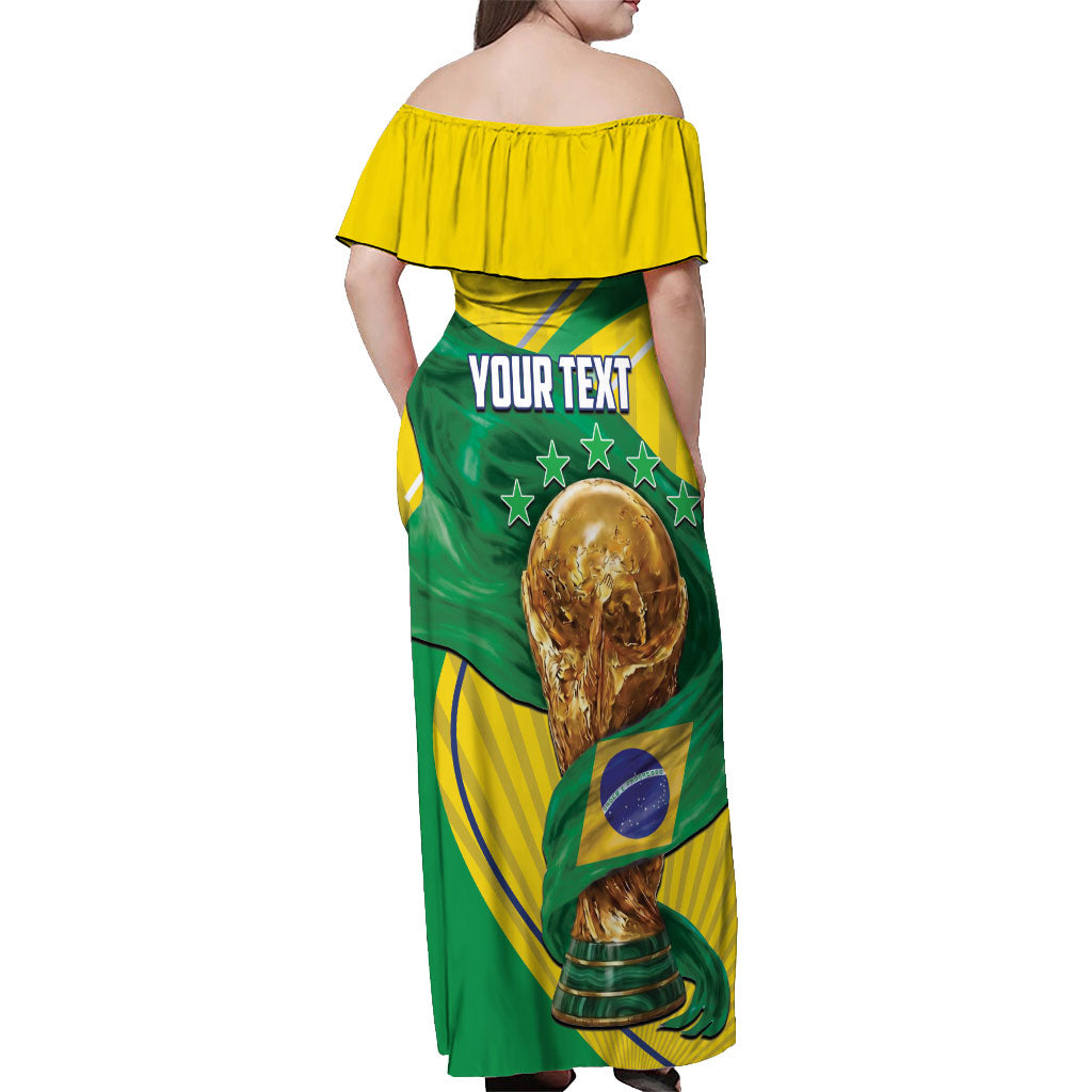 Personalized Brazil Football 2026 Off Shoulder Maxi Dress Born for Glory Let Champions Rise