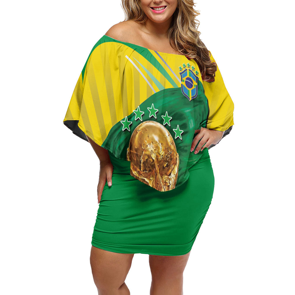Personalized Brazil Football 2026 Off Shoulder Short Dress Born for Glory Let Champions Rise