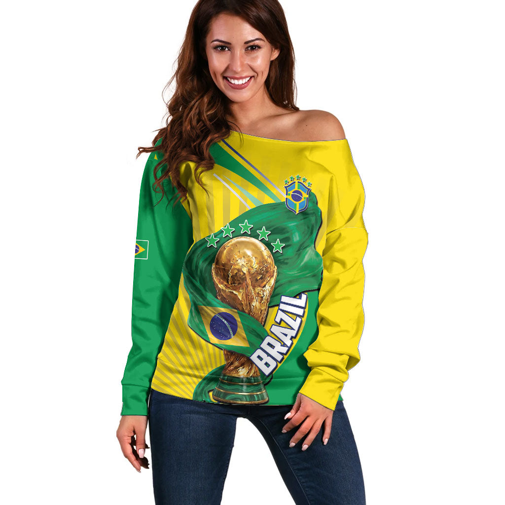 Personalized Brazil Football 2026 Off Shoulder Sweater Born for Glory Let Champions Rise