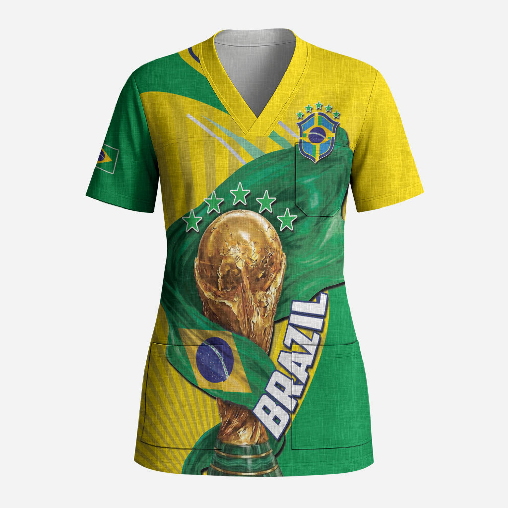 Personalized Brazil Football 2026 Scrub Top Born for Glory Let Champions Rise