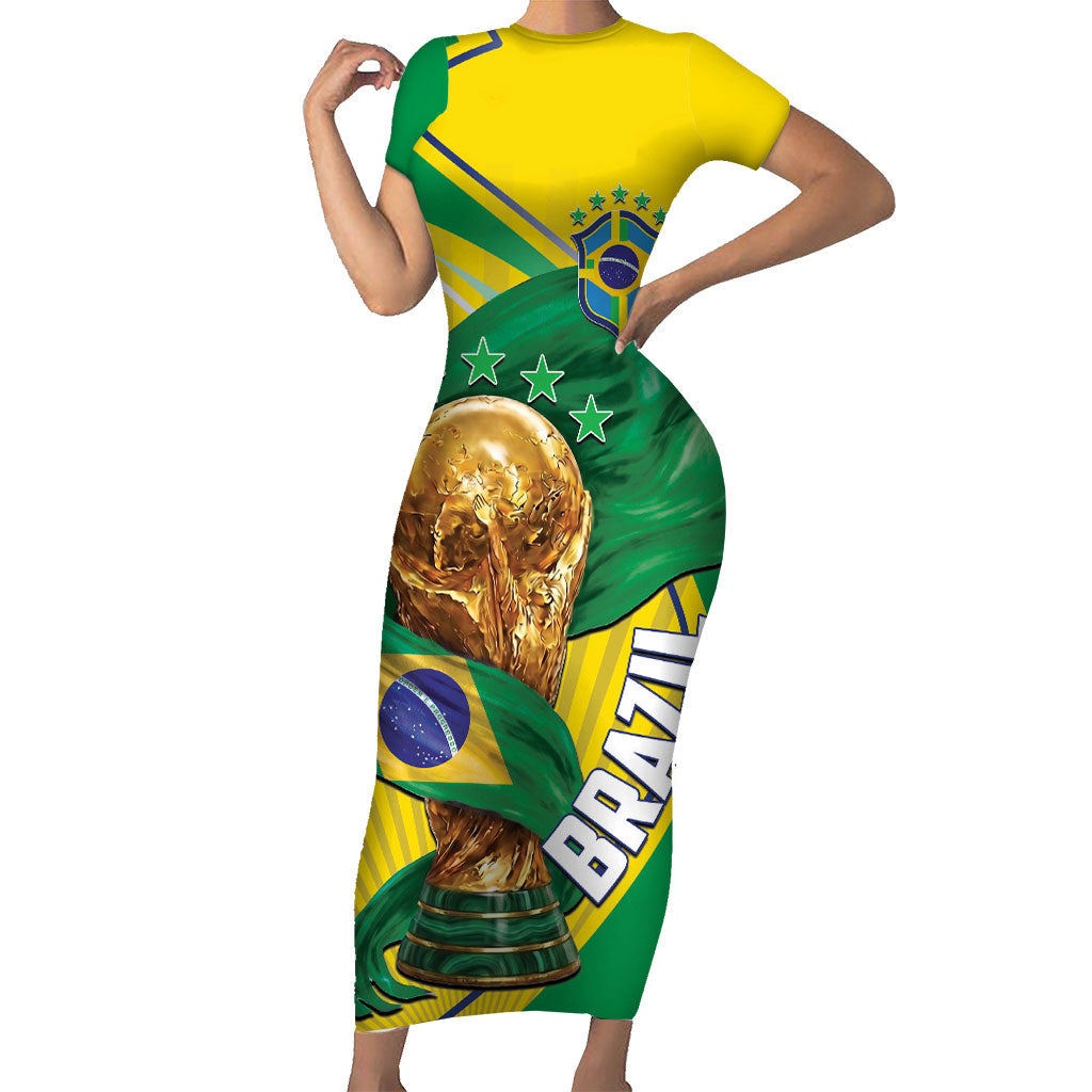 Personalized Brazil Football 2026 Short Sleeve Bodycon Dress Born for Glory Let Champions Rise