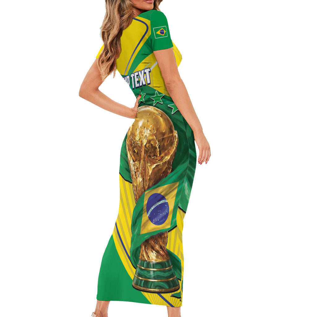 Personalized Brazil Football 2026 Short Sleeve Bodycon Dress Born for Glory Let Champions Rise
