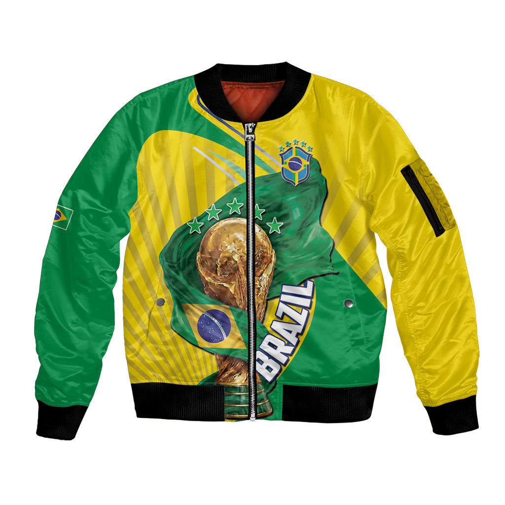 Personalized Brazil Football 2026 Sleeve Zip Bomber Jacket Born for Glory Let Champions Rise