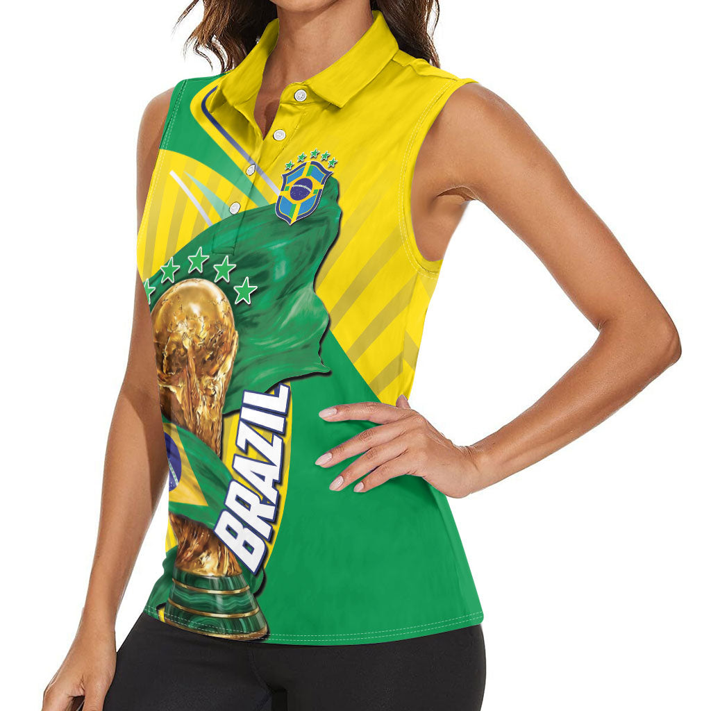 Personalized Brazil Football 2026 Women Sleeveless Polo Shirt Born for Glory Let Champions Rise
