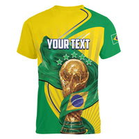 Personalized Brazil Football 2026 Women V-Neck T-Shirt Born for Glory Let Champions Rise