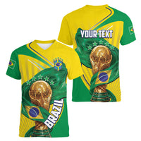 Personalized Brazil Football 2026 Women V-Neck T-Shirt Born for Glory Let Champions Rise