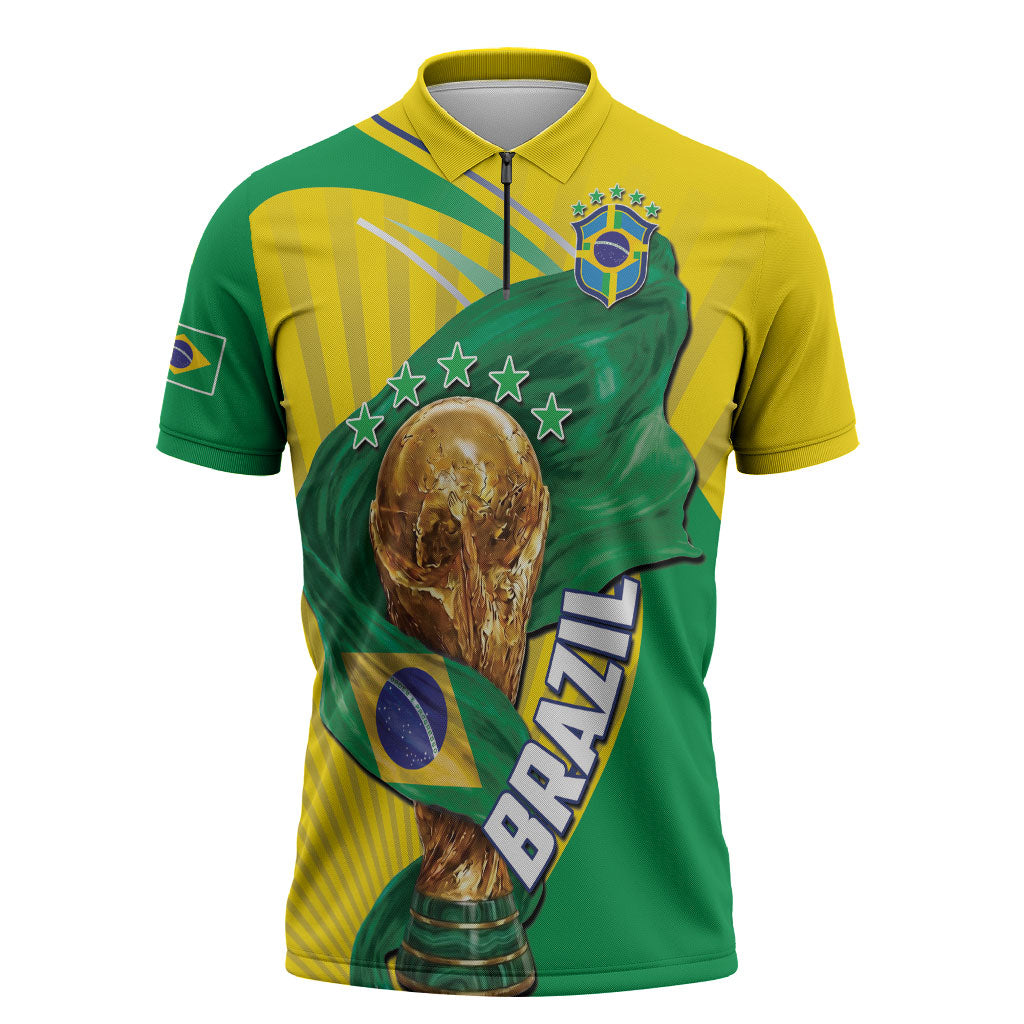 Personalized Brazil Football 2026 Zipper Polo Shirt Born for Glory Let Champions Rise