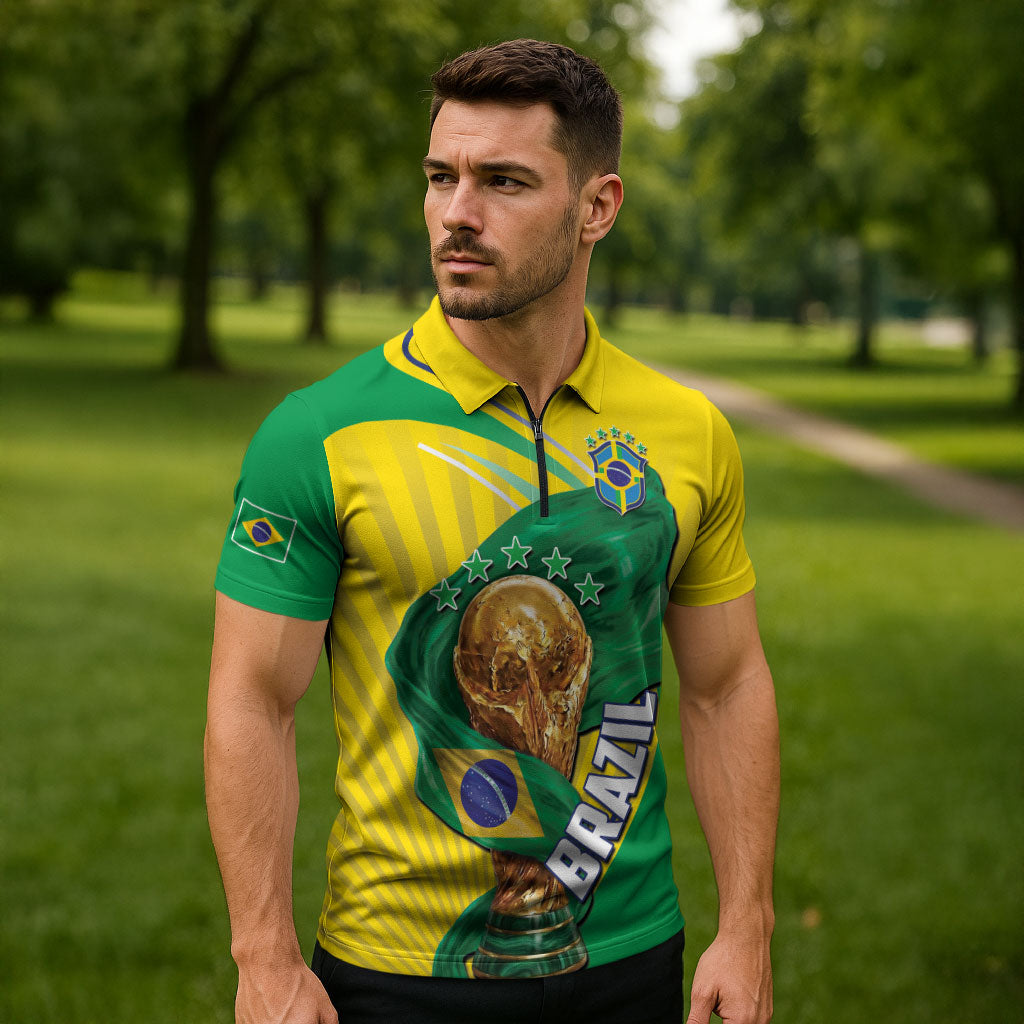 Personalized Brazil Football 2026 Zipper Polo Shirt Born for Glory Let Champions Rise