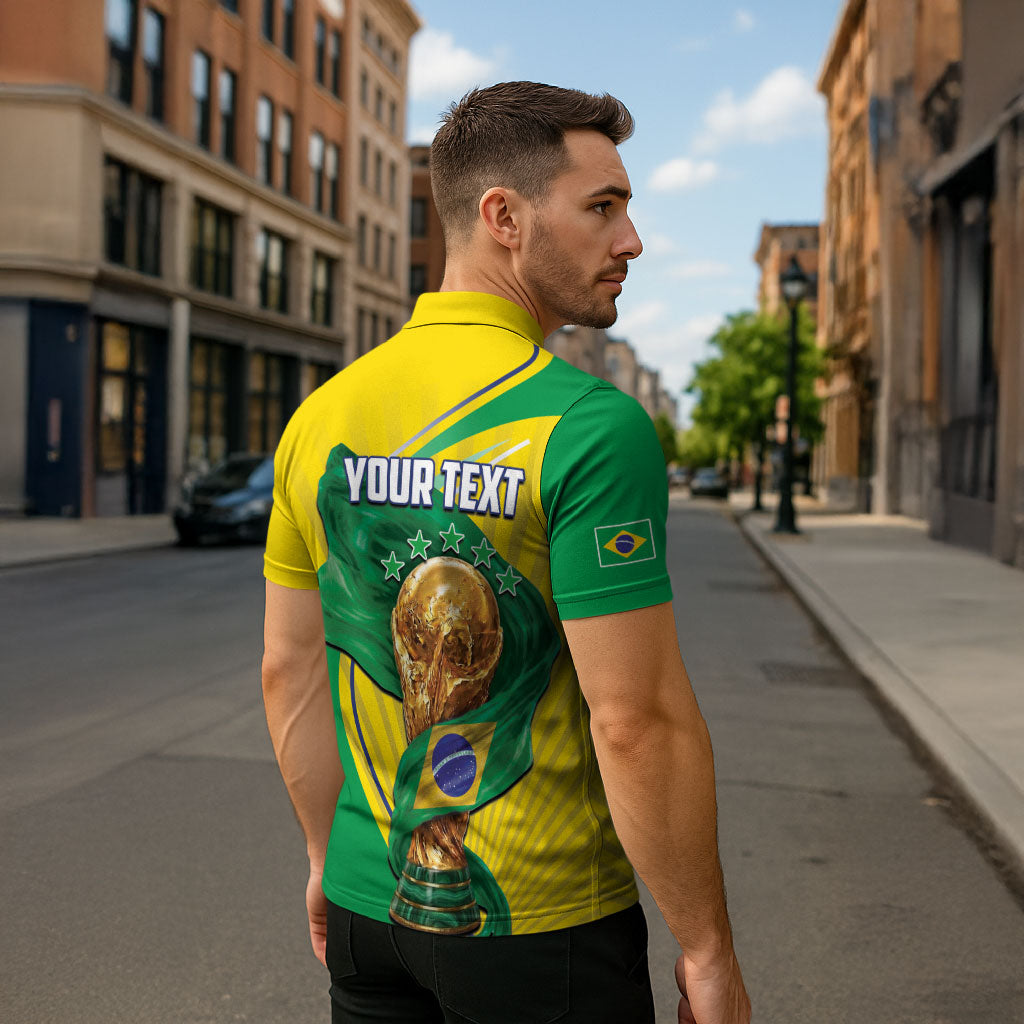 Personalized Brazil Football 2026 Zipper Polo Shirt Born for Glory Let Champions Rise