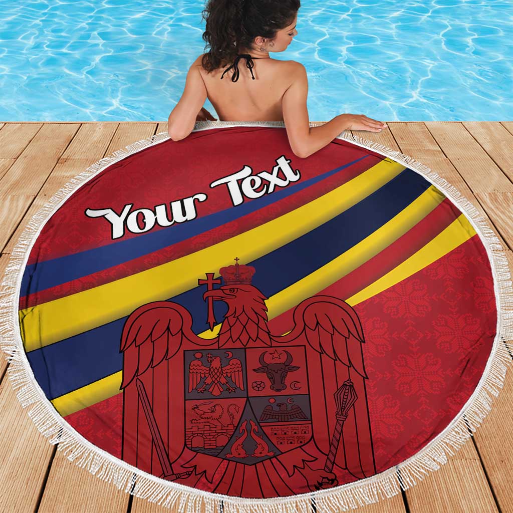 Personalized National Flag Of Romania Day Beach Blanket Coat of arms