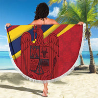 Personalized National Flag Of Romania Day Beach Blanket Coat of arms