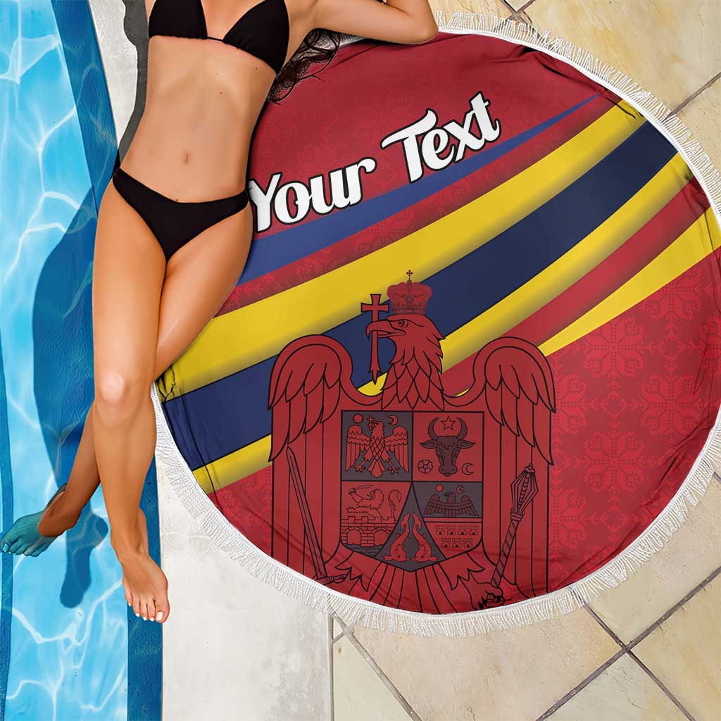 Personalized National Flag Of Romania Day Beach Blanket Coat of arms