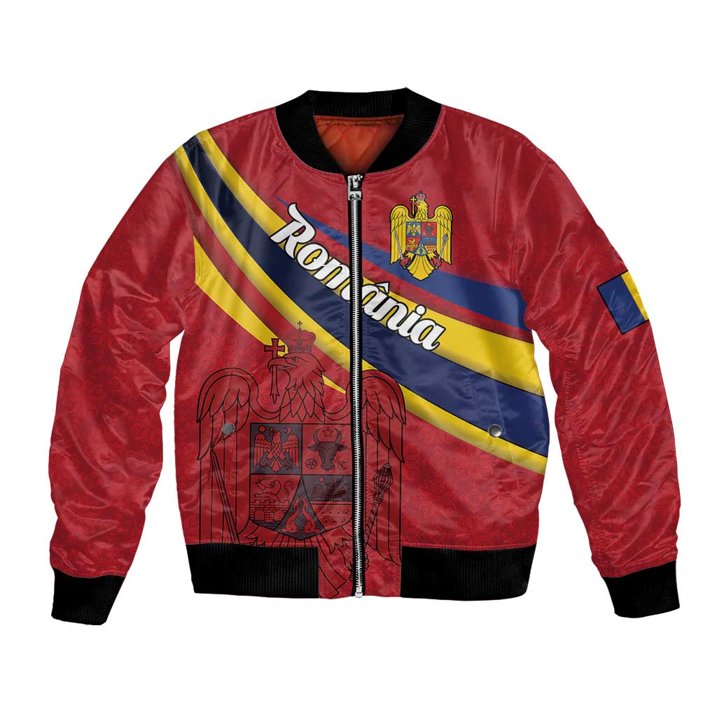 Personalized National Flag Of Romania Day Bomber Jacket Coat of arms