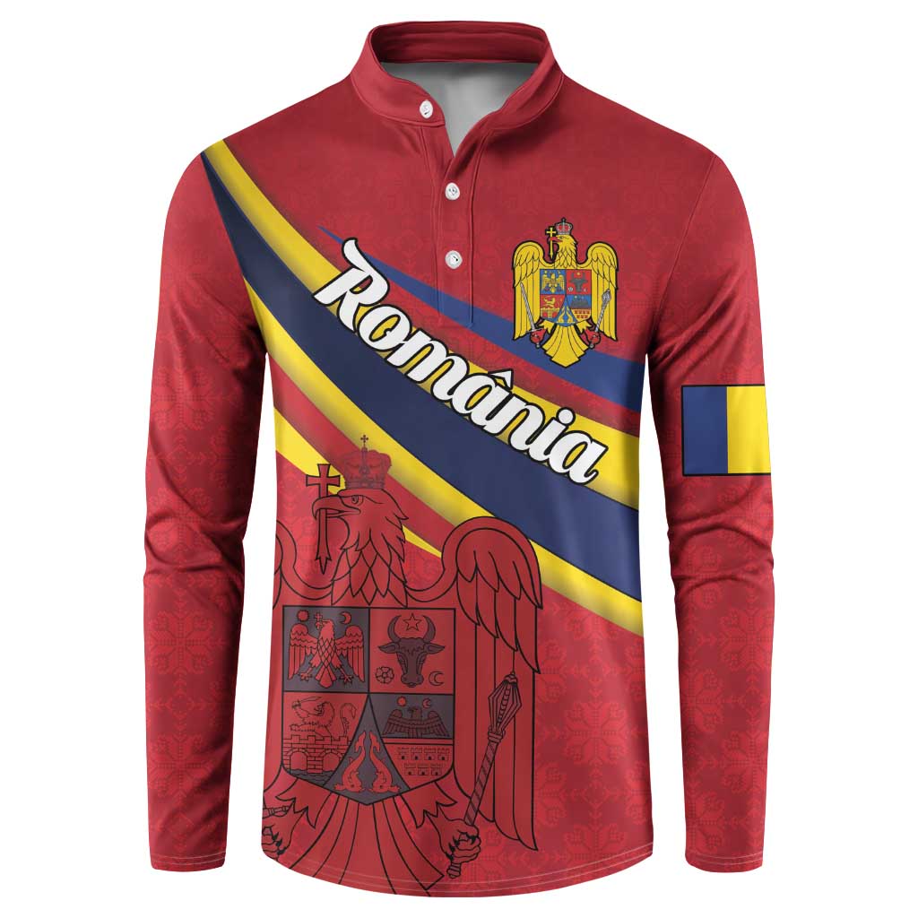 Personalized National Flag Of Romania Day Button Sweatshirt Coat of arms