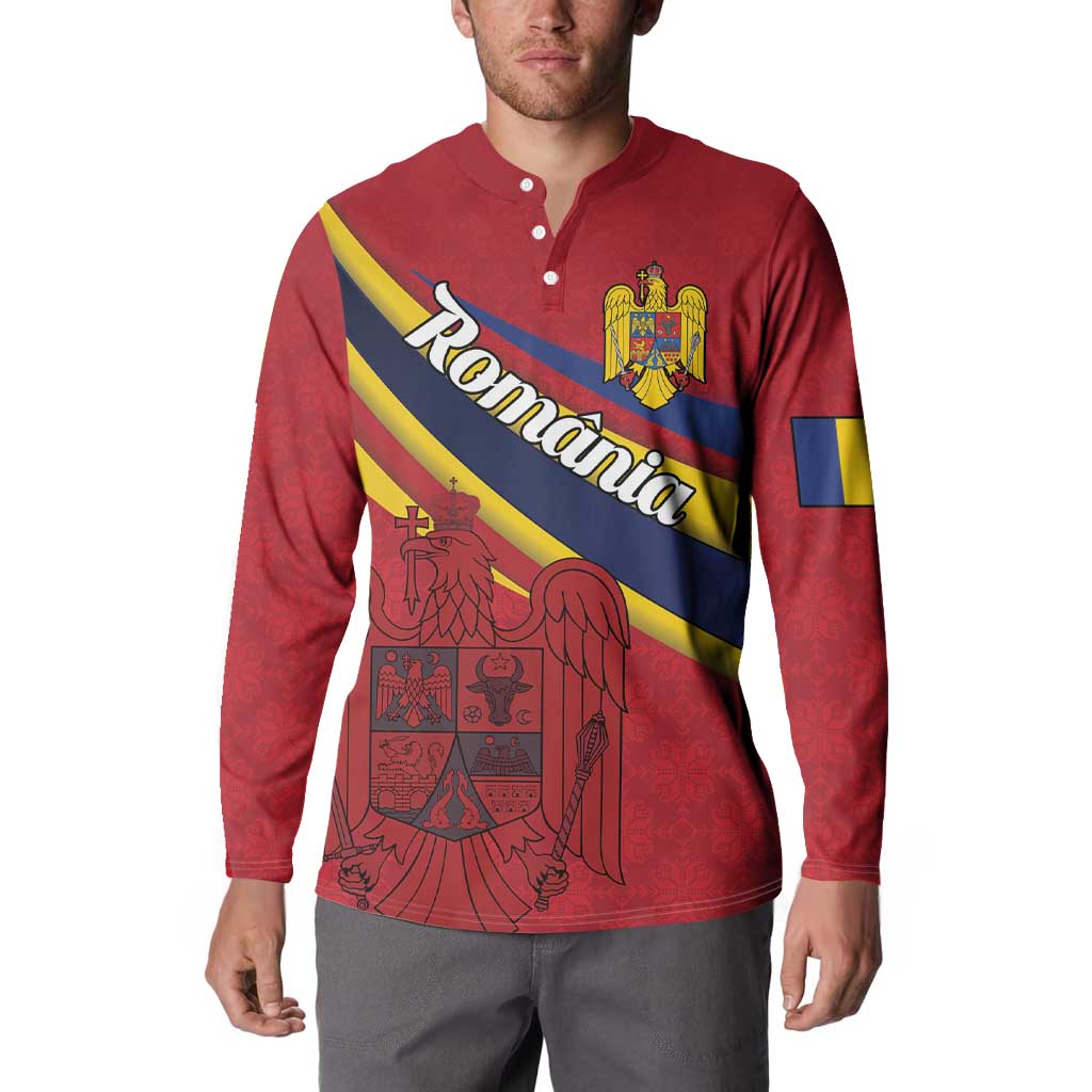 Personalized National Flag Of Romania Day Button Sweatshirt Coat of arms