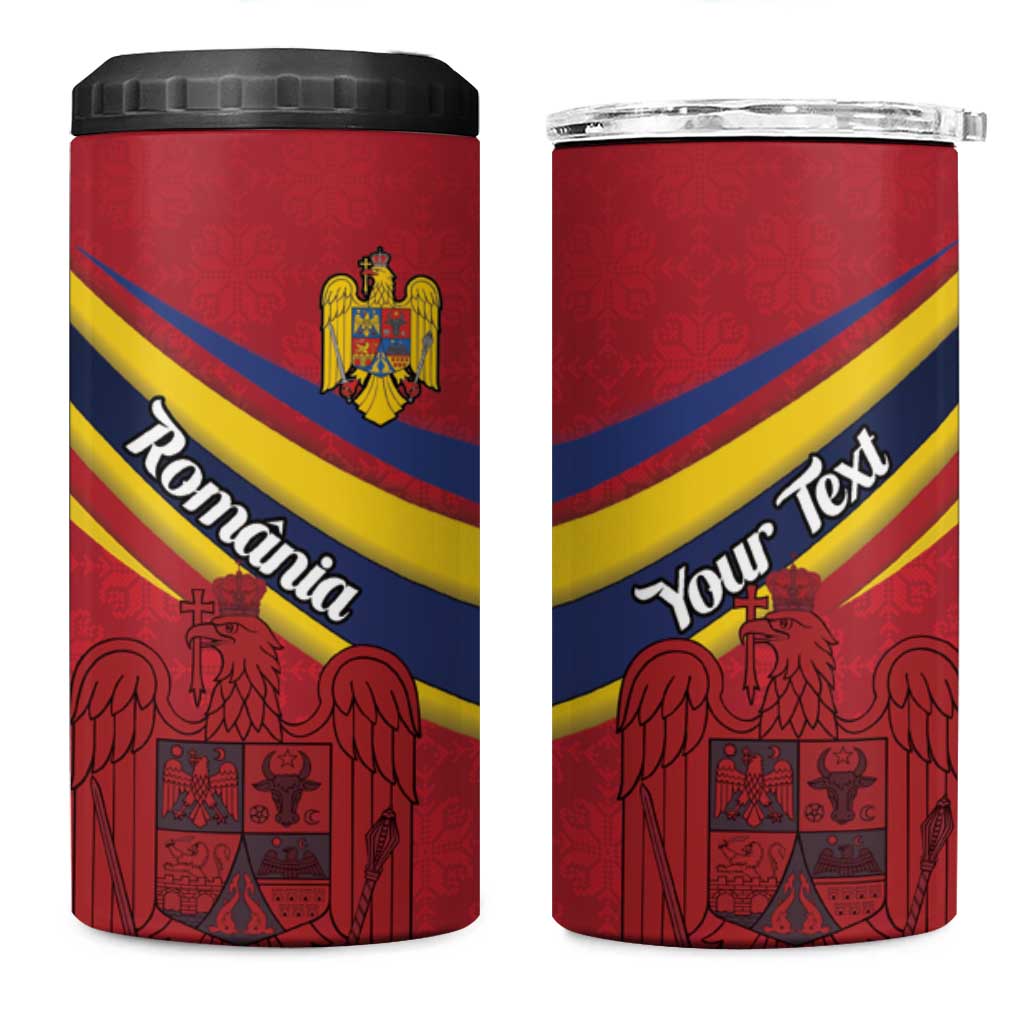 Personalized National Flag Of Romania Day 4 in 1 Can Cooler Tumbler Coat of arms