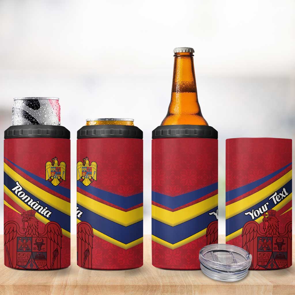 Personalized National Flag Of Romania Day 4 in 1 Can Cooler Tumbler Coat of arms