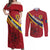 Personalized National Flag Of Romania Day Couples Matching Off Shoulder Maxi Dress and Long Sleeve Button Shirt Coat of arms