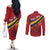 Personalized National Flag Of Romania Day Couples Matching Off The Shoulder Long Sleeve Dress and Long Sleeve Button Shirt Coat of arms