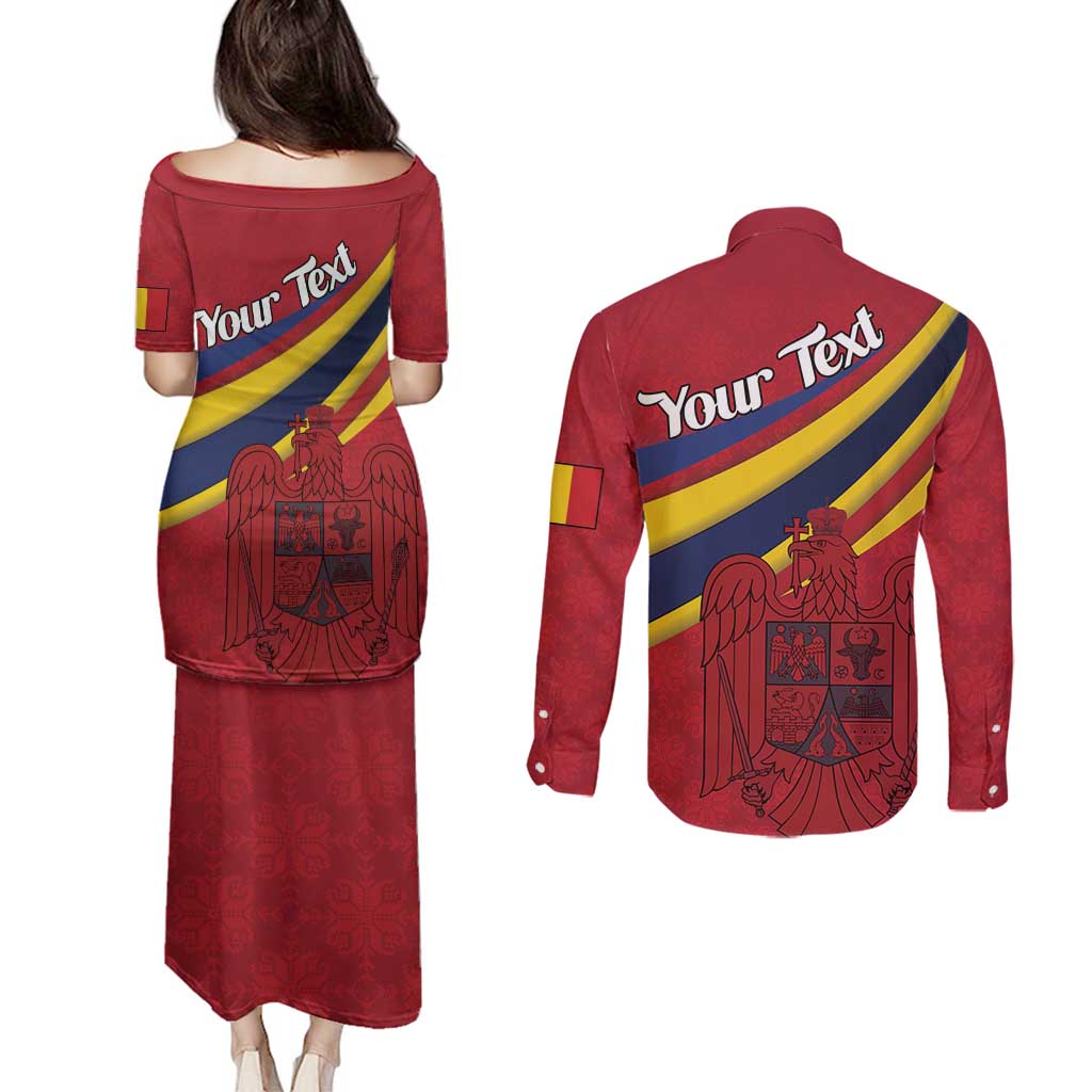 Personalized National Flag Of Romania Day Couples Matching Puletasi and Long Sleeve Button Shirt Coat of arms