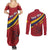 Personalized National Flag Of Romania Day Couples Matching Summer Maxi Dress and Long Sleeve Button Shirt Coat of arms