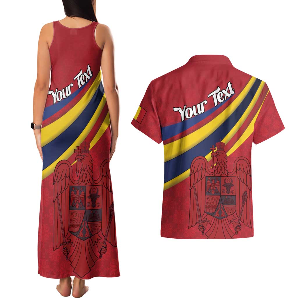 Personalized National Flag Of Romania Day Couples Matching Tank Maxi Dress and Hawaiian Shirt Coat of arms
