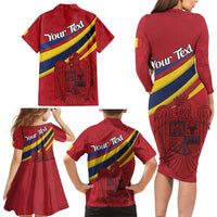 Personalized National Flag Of Romania Day Family Matching Long Sleeve Bodycon Dress and Hawaiian Shirt Coat of arms
