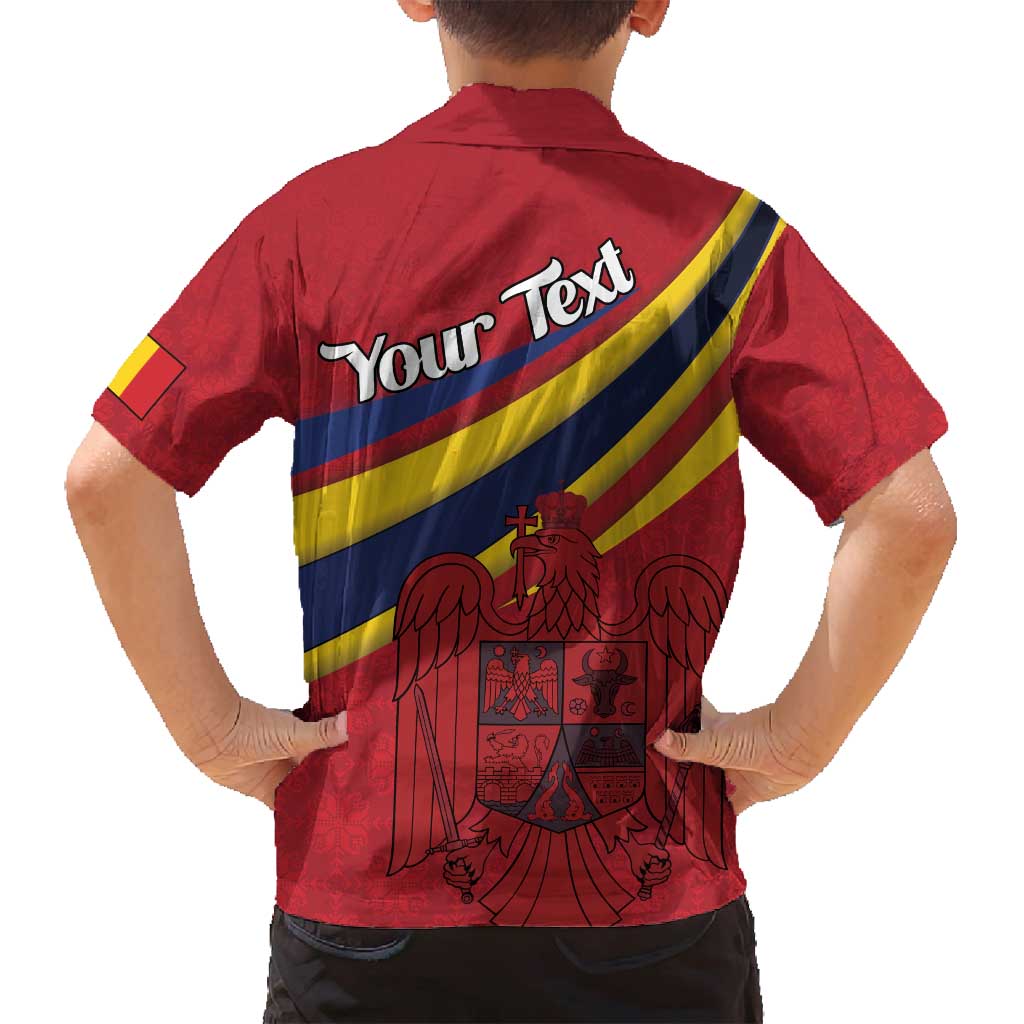 Personalized National Flag Of Romania Day Family Matching Off Shoulder Short Dress and Hawaiian Shirt Coat of arms