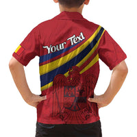 Personalized National Flag Of Romania Day Family Matching Off Shoulder Short Dress and Hawaiian Shirt Coat of arms