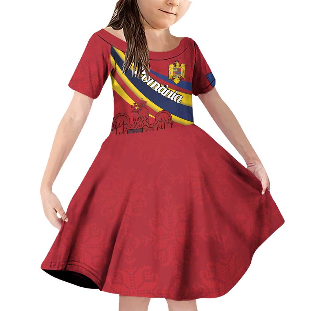Personalized National Flag Of Romania Day Family Matching Off Shoulder Short Dress and Hawaiian Shirt Coat of arms