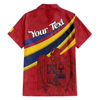 Personalized National Flag Of Romania Day Family Matching Off Shoulder Short Dress and Hawaiian Shirt Coat of arms