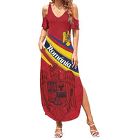Personalized National Flag Of Romania Day Family Matching Summer Maxi Dress and Hawaiian Shirt Coat of arms