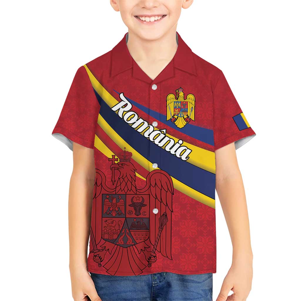 Personalized National Flag Of Romania Day Family Matching Summer Maxi Dress and Hawaiian Shirt Coat of arms