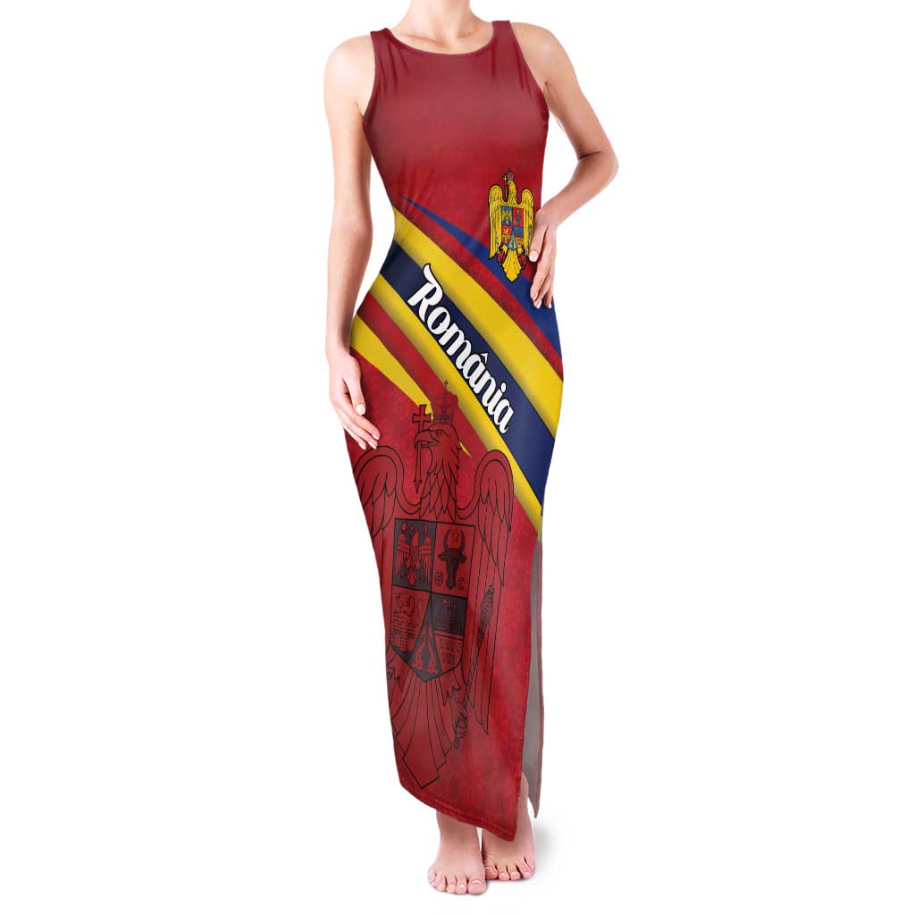 Personalized National Flag Of Romania Day Family Matching Tank Maxi Dress and Hawaiian Shirt Coat of arms