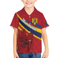 Personalized National Flag Of Romania Day Kid Hawaiian Shirt Coat of arms
