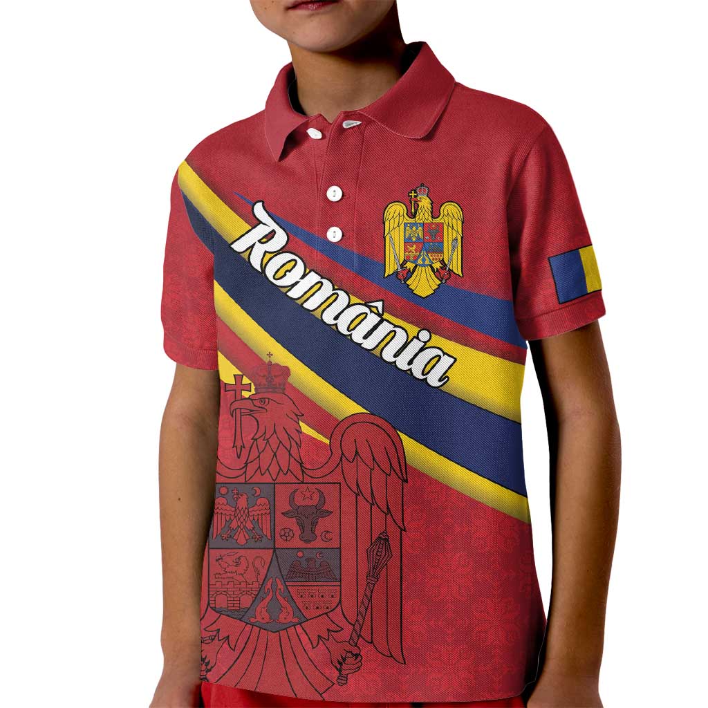 Personalized National Flag Of Romania Day Kid Polo Shirt Coat of arms