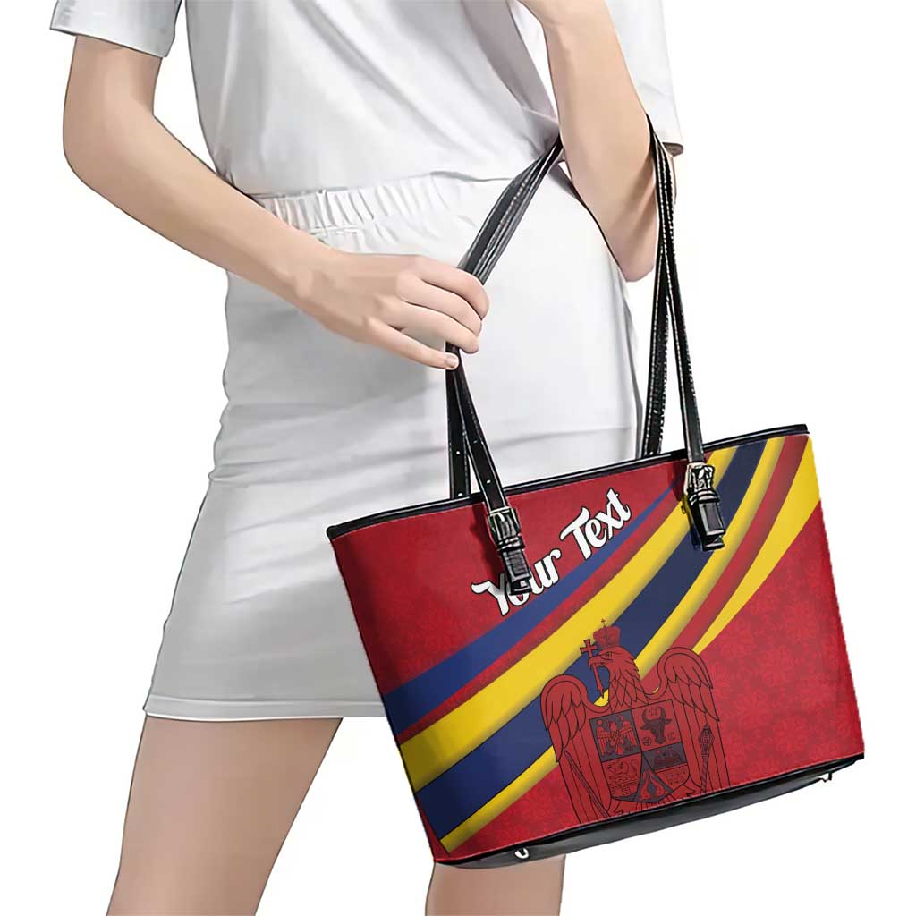 Personalized National Flag Of Romania Day Leather Tote Bag Coat of arms