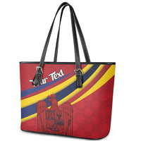 Personalized National Flag Of Romania Day Leather Tote Bag Coat of arms