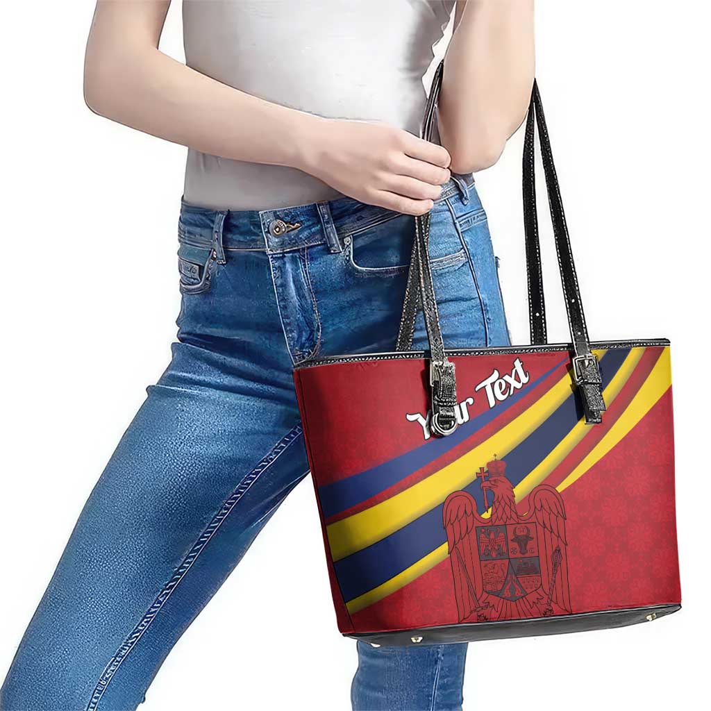 Personalized National Flag Of Romania Day Leather Tote Bag Coat of arms