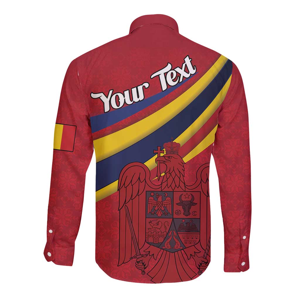 Personalized National Flag Of Romania Day Long Sleeve Button Shirt Coat of arms