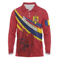 Personalized National Flag Of Romania Day Long Sleeve Polo Shirt Coat of arms