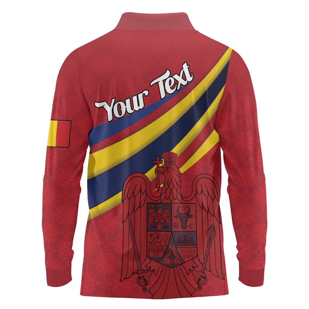 Personalized National Flag Of Romania Day Long Sleeve Polo Shirt Coat of arms
