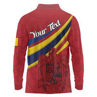 Personalized National Flag Of Romania Day Long Sleeve Polo Shirt Coat of arms