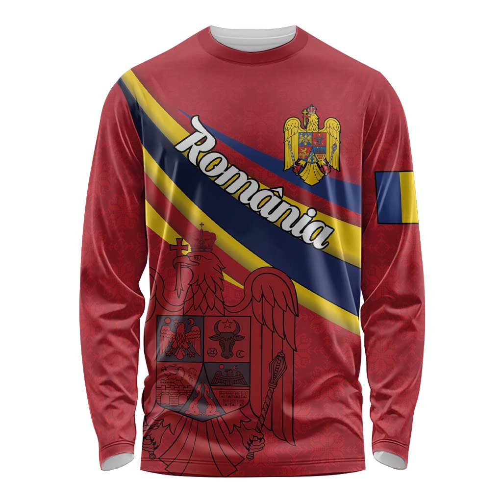 Personalized National Flag Of Romania Day Long Sleeve Shirt Coat of arms