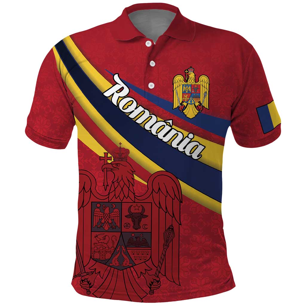 Personalized National Flag Of Romania Day Polo Shirt Coat of arms