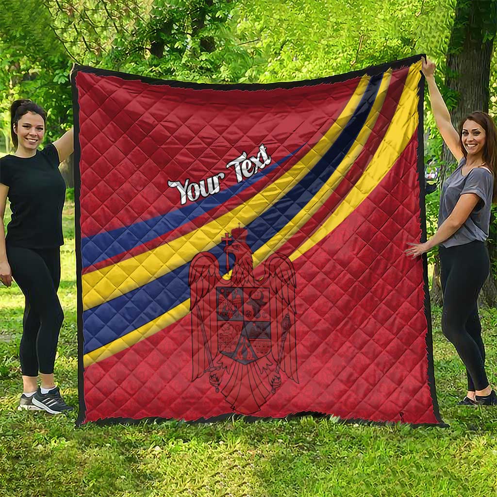 Personalized National Flag Of Romania Day Quilt Coat of arms