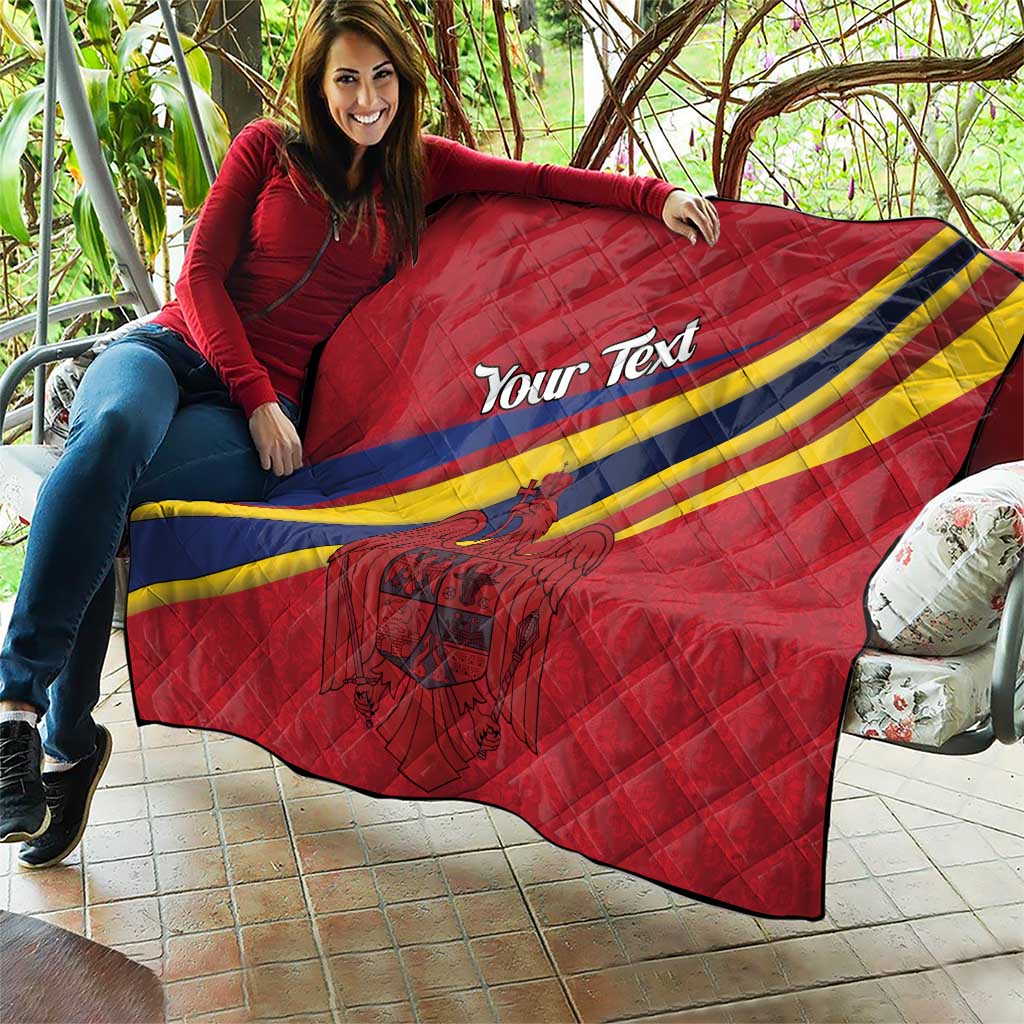 Personalized National Flag Of Romania Day Quilt Coat of arms