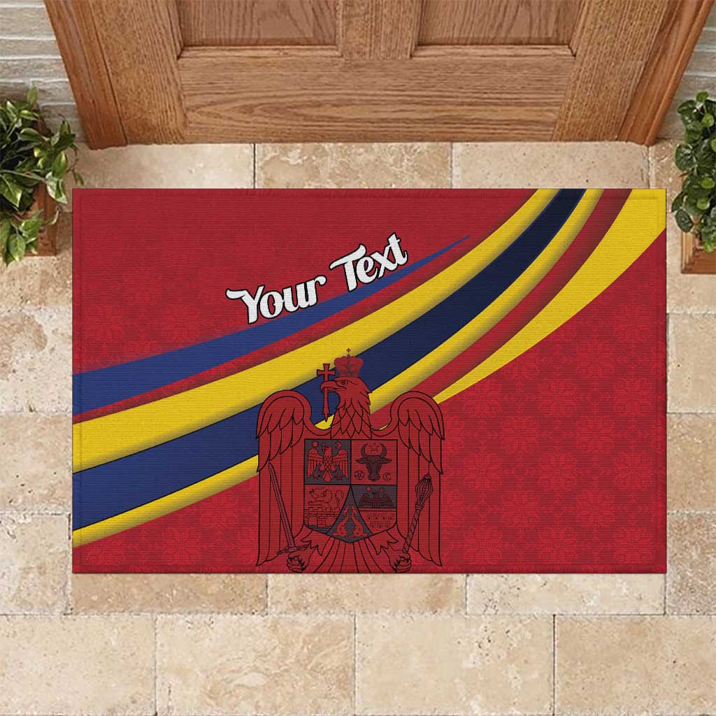 Personalized National Flag Of Romania Day Rubber Doormat Coat of arms